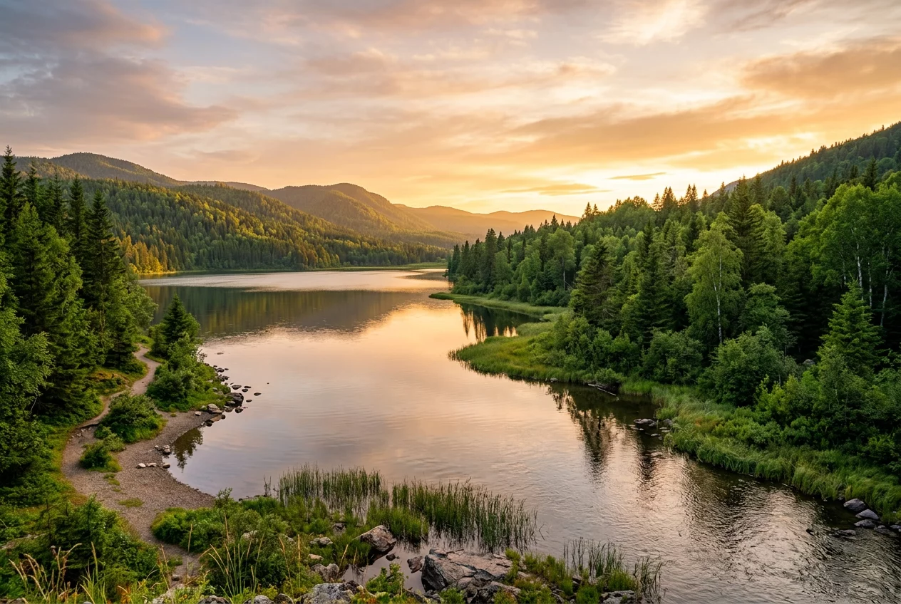 Serene waterfront landscape